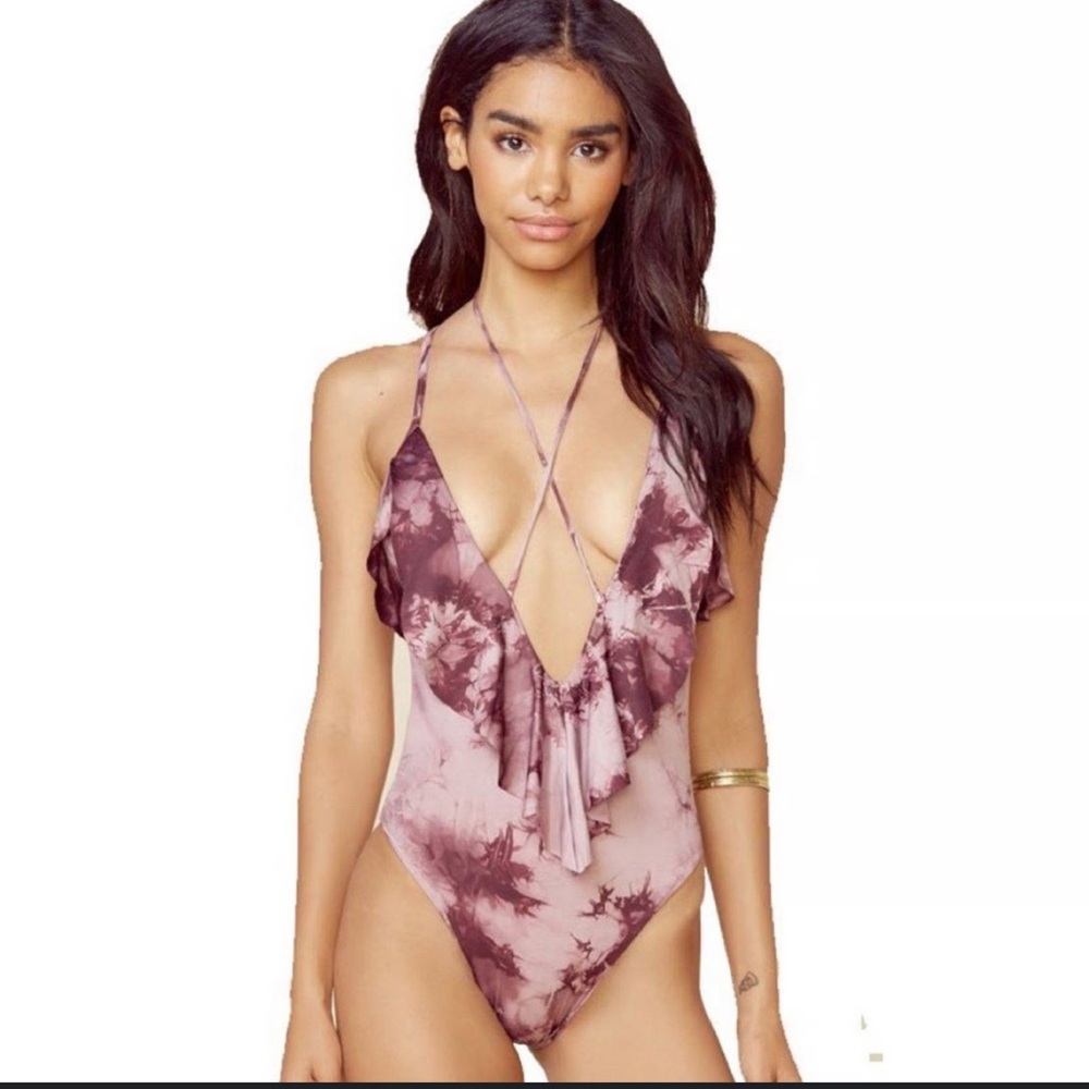 Planet Blue Tie-Dye Ruffle One Piece Swimsuit - Purple